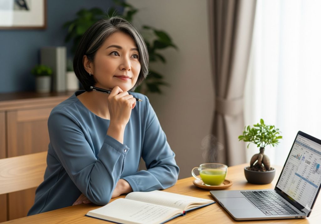 自分について考える女性